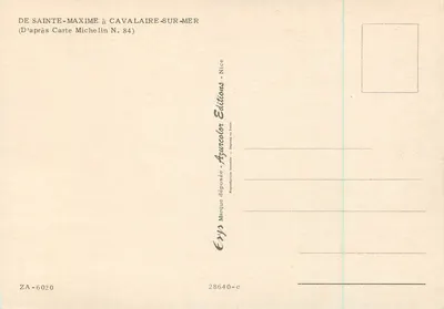 Carta postal turística — Estrada de Sainte-Maxime a Cavalaire-sur-Mer — Edições Azuncolor, Nice — Verso