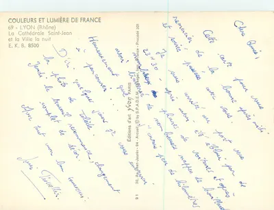 Lyon (Reno) — A Catedral de São João e a Cidade à noite — Edições d'art Yvon, n° 301 — Verso