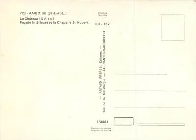 Amboise — Castelo e Capela de São Huberto — Artaud Frères, Nantes — Verso