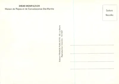 Casa de Repouso e Convalescência Ste-Marthe — Monpazier — Edição France Publicité — Verso