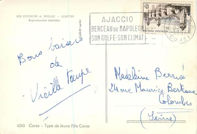 Młoda Korsykańska Kobieta — Typ 4203 — Wydawnictwo A. Tomasi, Ajaccio — Rewers