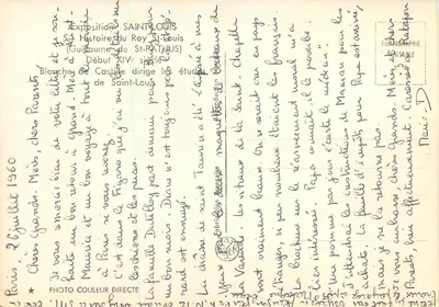 Manuscrito medieval — Exposição São Luís em Paris — 2 julho 1960 — Verso