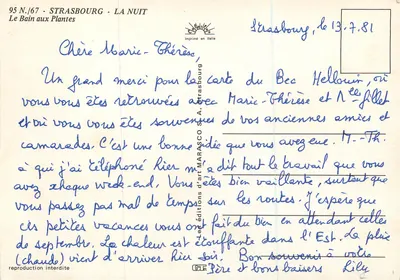 Strasbourg - A Noite — O Banho das Plantas — edições de arte MARASCO, n° 95 N./67 — Verso