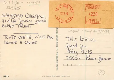 Canal avec piles de troncs et canots — Éditeur IMP DE ST-MICHEL, n° BB 3 — Verso