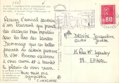Hossegor — Vista Geral do Porto de Praia, Praia Grande e o Lago — Editor L. Chataigneau — Verso
