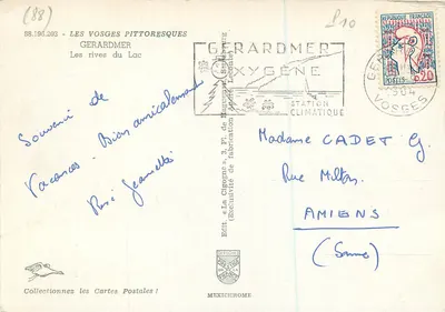 Brzegi Jeziora — Gerardmer — Wydawca La Cigogne, n° 88.196.203 — Rewers