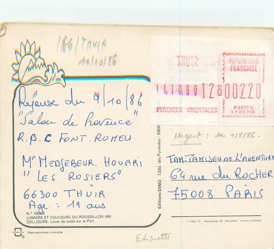Wschód słońca nad portem — Thuir (66) — Éditions DINO — Rewers