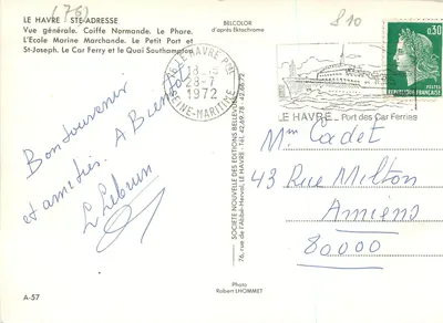 Le Havre — Souvenir Ste-Adresse — Edições Belcolor — Verso