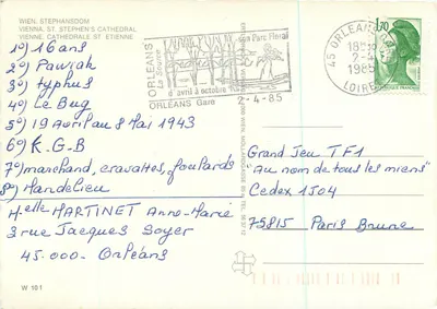 Wiedeń, Katedra Świętego Stefana — widok z powietrza — wydawca nieznany, nr W 101 — Rewers