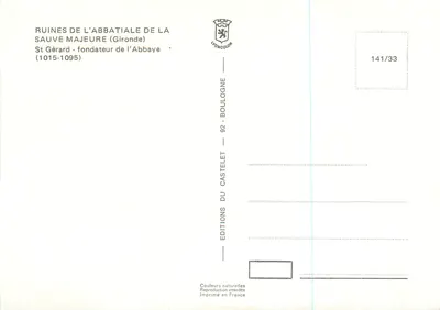 Ruínas da Abadia de La Sauve-Majeure — São Gérard, fundador da abadia (1015-1095) — Edições Lioncolor, n° 141/33 — Verso