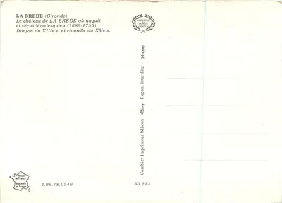 Castelo de La Brède — Gironde — Éditeur Cinq — Verso