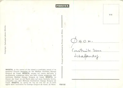 Katedra Mosta — Malta — wydawca Printex, n° 518 — Rewers