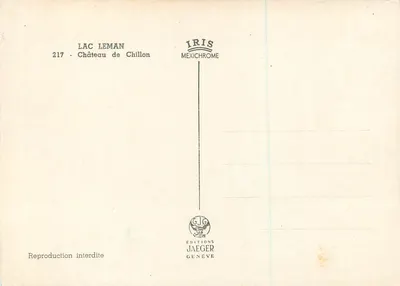 Castelo de Chillon — Lago Léman — Edições Jaeger, n°217 — Verso