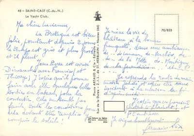 Saint-Cast (C.du.N.) — Klub Jachtowy — Wydawnictwo Pierre Artaud & Cie, Nantes — Rewers
