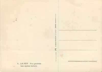 Le Puy - Algemene uitzicht — De vier rotsen — « REAL-PHOTO » C.A.P. - PARIS — Achterkant