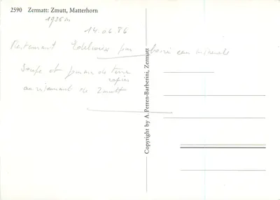 Matterhorn — Zermatt, 1936 m — Copyright by A. Perren-Barberini, n° 2590 — Verso