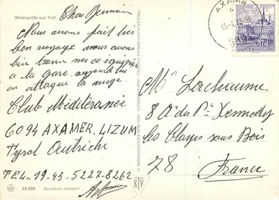 Montanhas nevadas do Tyrol — Tirolien — editor Tirolier Kunstverlag Chizal — Verso