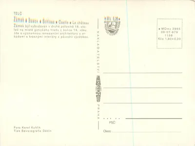 Zamek Telč — Château de Telč — Schloss Telč — Castle Telč — Le château — Zámek vytvořen v druhé polovině 16. století na místě gotického hradu z konce 14. věku. Jde o významnou renesanční architekturu s původními výzdobami. — Rewers