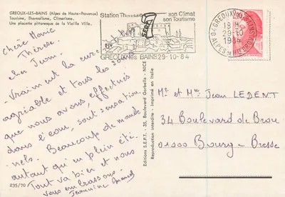 Greoux-les-Bains (Alpes de Haute-Provence) — Estação Termal — Edições S.E.P.T. n°235/70 — Verso