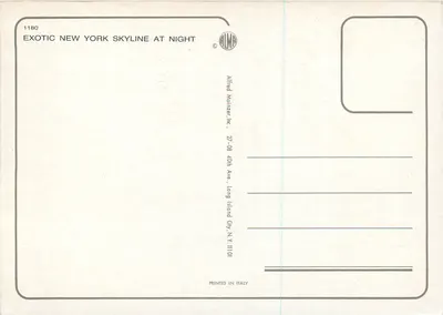 New York — skyline notturna — Alfred Mainzer, Inc. n°1180 — Verso