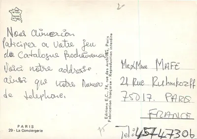 Vista de Paris — Palácio de Justiça e Torre Eiffel — Edições E.C. — Verso