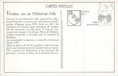 Verdun — Rue de l'Hôtel-de-Ville — Uitzicht genomen in plein Cheyert. Uitgave Nontolles-Galaries — Verdun — Achterkant