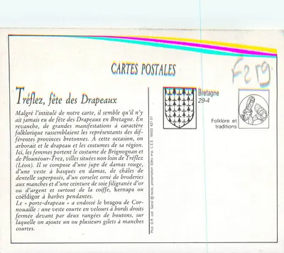 Festa dos Bandeiras Bretãs — Trajes de Tréflez — Coleção cidade de Quimper, n° 572 — Verso