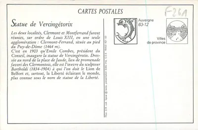Clermont-Ferrand — A Estátua de Vercingétorix — Selecta — Verso