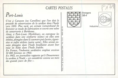 Port-Louis — Mulheres das Fábricas colocando suas sardinhas para secar — Editora Imp. C.E.E. n° 601 — Verso