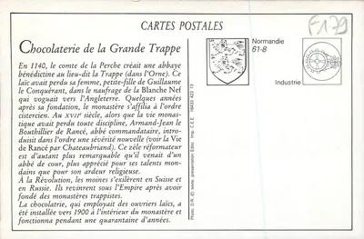 Interior da Chocolateria da Grande Trappe — Grande Trappe, Normandia — Coleção de 25 sujeitos (1915), n°21 — Verso