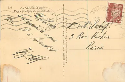 Auxerre (Yonne) — Główne wejście katedry — Wydawnictwo Sztuki YVON, nr 335 — Rewers