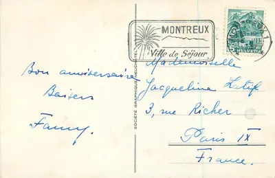 Montreux i Dents du Midi — widok panoramiczny — Spółdzielnia Graficzna Neuchâtel, nr 409 — Rewers
