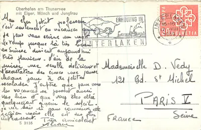 Oberhofen am Thunersee — widok na jezioro i góry — Interlaken, Szwajcaria — Rewers
