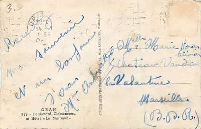 Oran — Bulwar Clemenceau i Hotel « Le Martinez » — Cie des Arts Photomécaniques, Paryż — Rewers