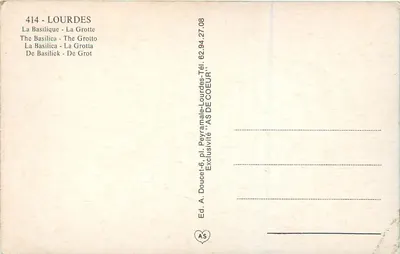 Lourdes — Uma lembrança de Lourdes — Ed. A. Doucet — Verso