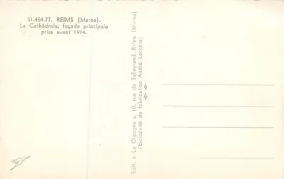 Reims — Katedra, fasada główna — La Cigogne, n°51.454.77 — Rewers
