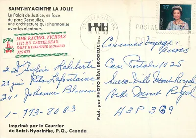Palácio de Justiça — Saint-Hyacinthe — Publicado por PHOTO PRODEUR Inc. — Verso