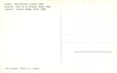 Pont de la Chapelle — Lucerna — editor Wehrli A.G. Zürich, n° 187 — Verso