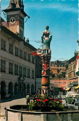 Lausanne — Place de la Palud, Fontaine de la Justice e Hôtel de Ville — Éditions Jaeger