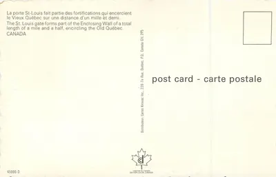 Porta Świętego Ludwika — Quebec — wydawca DEXTER COLOR CANADA, nr 45996-D — Rewers