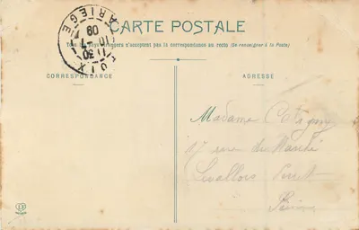 Bilhete postal antigo Foix Vista de Montcaux L'Ariege — Verso
