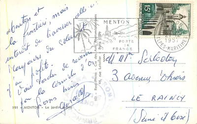 Menton - Publiczny ogród — wydawca Real-Photo des Arts Photomécaniques, nr 191 — Rewers