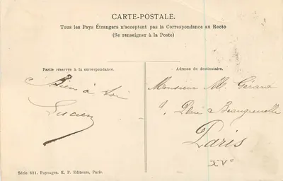 Zasnieżone góry — widok panoramiczny — Paysages, K.F. Wydawcy, Paryż, seria 881 — Rewers