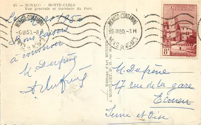Monaco - Monte-Carlo — Visão geral e interior do Porto — Éditions d'Art Munier, série 25 — Verso