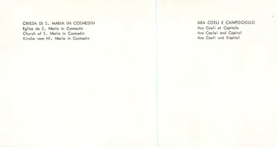 Church of S. Maria in Cosmedin — Ara Coeli and Capitole — Multilingual postcard — Back