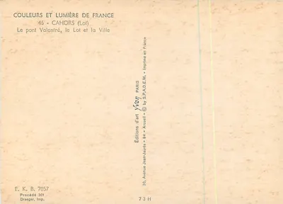 De brug Valentré, de rivier Lot en de stad — Cahors (Lot) — Uitgaven Yvon — Achterkant