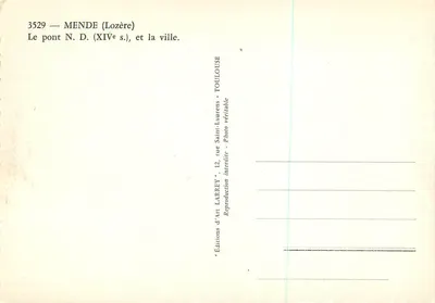 Mende (Lozère) — O ponte N.D. (século XIV) e a cidade — Éditions d'Art Larrey — Verso