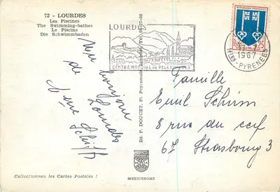 As Piscinas de Lourdes — Centro Mundial de Pelerinagens — Ed. P. Doucet, Pl. Peyramale — Verso