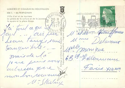 Perpignan — Palácio da Cultura e praça Arago — Edição Lydia Goudin — Verso