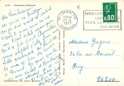 Chaumières Bretãs — Vista de uma casa com telhado de colmo — Les Éditions Jean — Verso